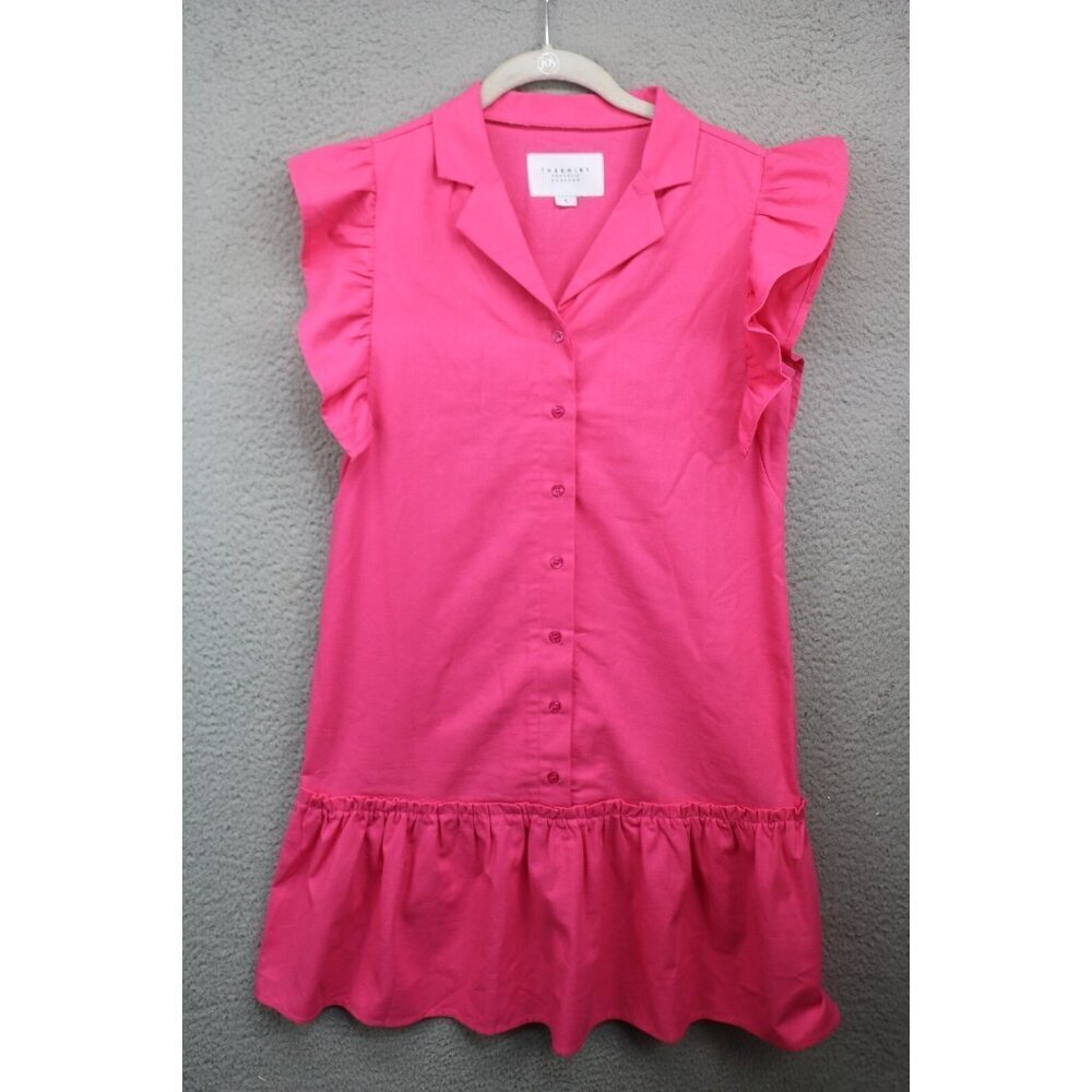 The‎ Shirt Rochelle Behrens Pink Linen Blend Ruffle Dress-Small-Preppy